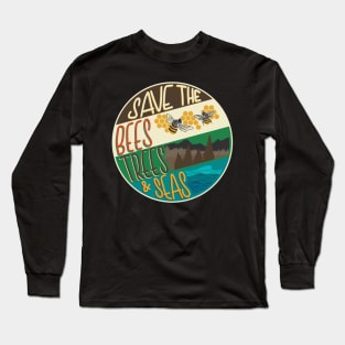 Save The Bees, Trees & Seas | Round Retro Image Long Sleeve T-Shirt